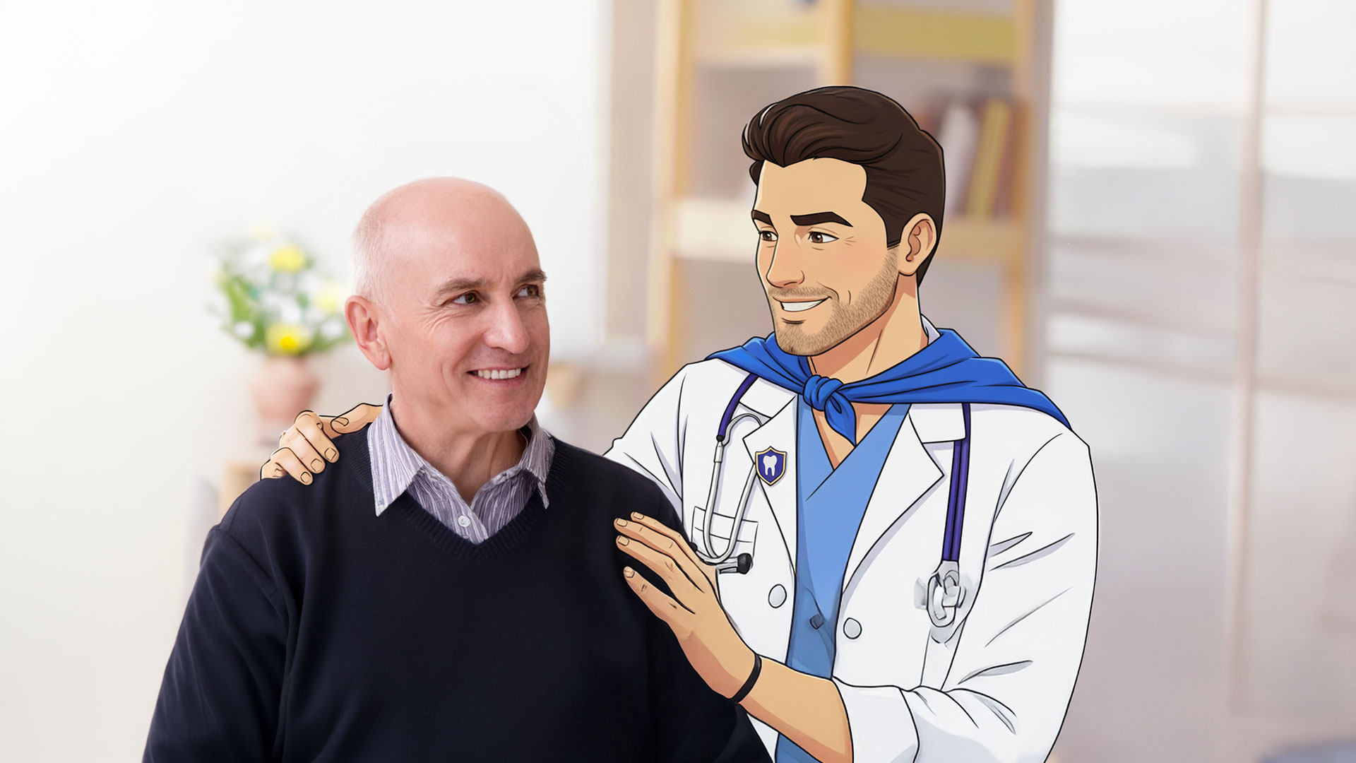 Vertrauensvolles Gespräch zwischen Held und Bewohner